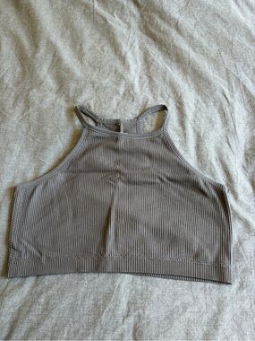 Garage Ribbed High-Neck Crop Top - Taupe Gray
